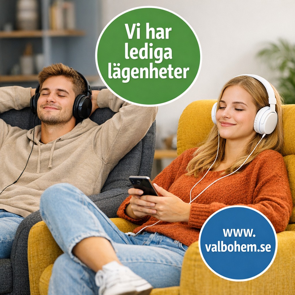 Ugnt par sitter i varsin fåtölj och lyssnar på musik i hörlurar